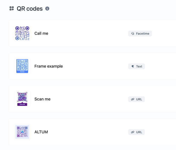 لقطة شاشة لصفحة رموز QR